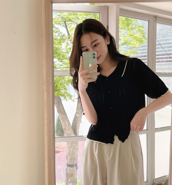 [REALCOCO] Collar Wave Short-Sleeved Knitwear