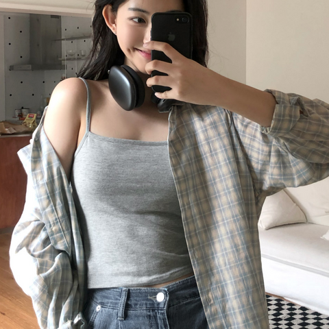 [98°C] Pistachio Checkered Shirt