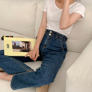 [qnigirls] 155 Line Definite Two Button Banding Denim