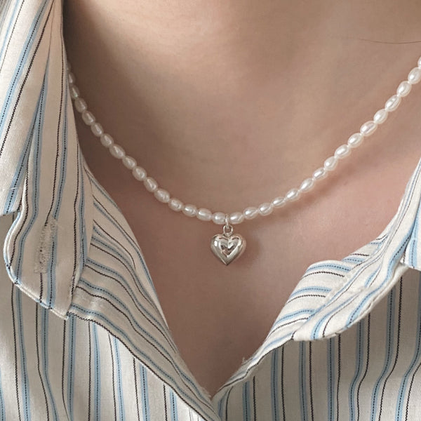 [Forimyme] Pearl Heart Silver Necklace