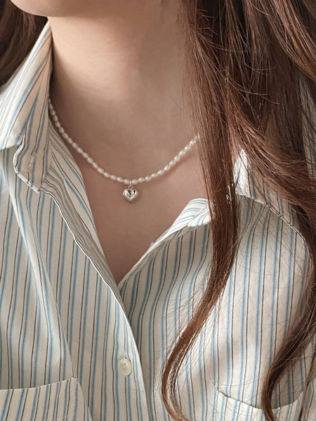 [Forimyme] Pearl Heart Silver Necklace