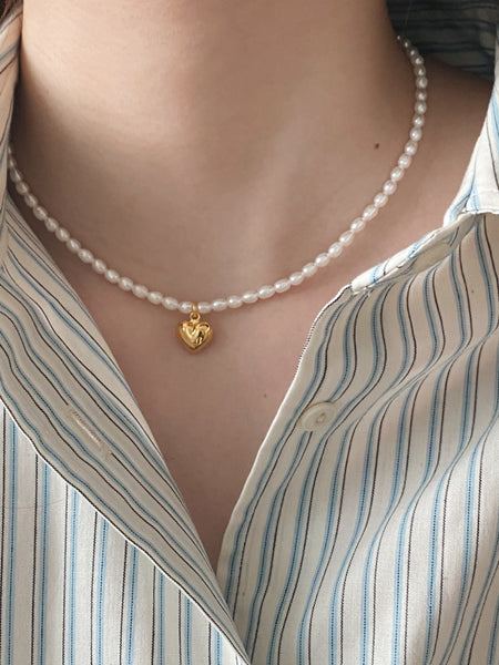 [Forimyme] Pearl Heart Silver Necklace