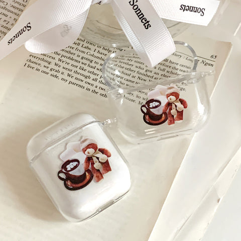 [Mademoment] Choco Teddy Lettering Design Clear AirPods Case