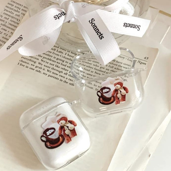 [Mademoment] Choco Teddy Lettering Design Clear AirPods Case