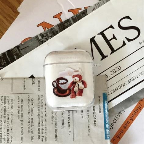 [Mademoment] Choco Teddy Lettering Design Clear AirPods Case