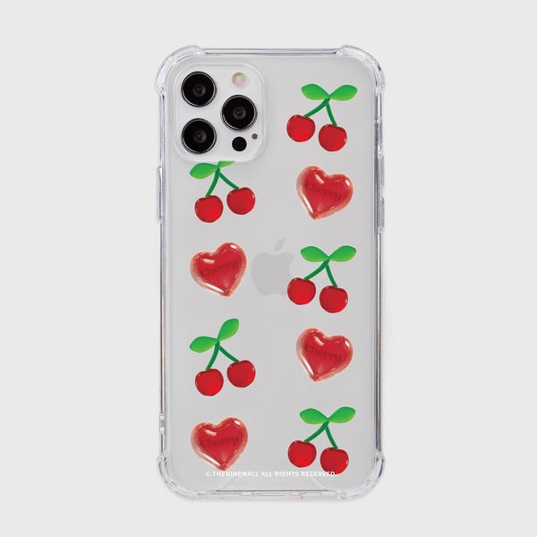 [THENINEMALL] Clear Cherry Pattern Clear Phone Case (3 types)