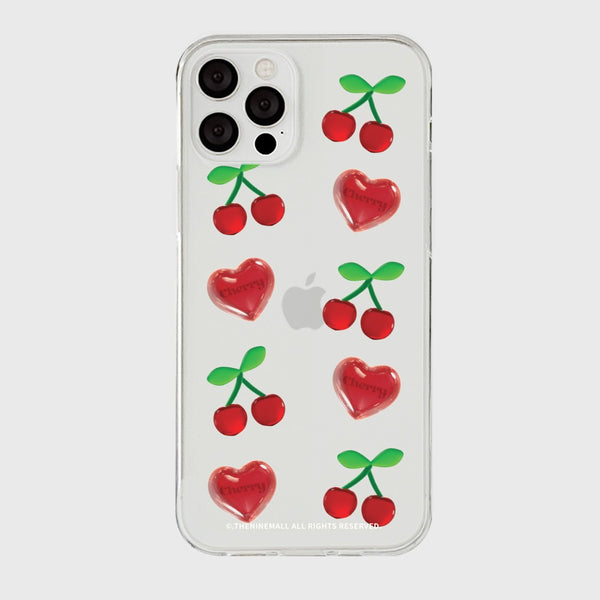 [THENINEMALL] Clear Cherry Pattern Clear Phone Case (3 types)