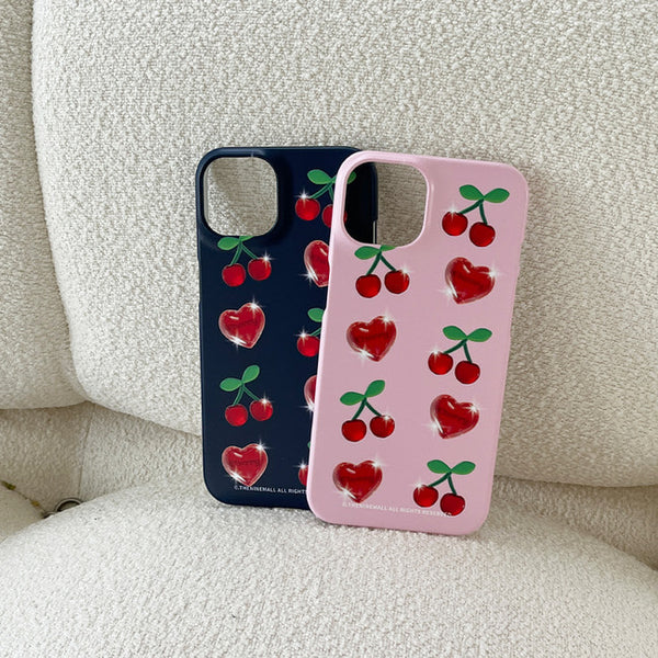 [THENINEMALL] Clear Cherry Pattern Hard Phone Case (2 types)