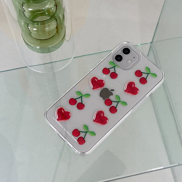 [THENINEMALL] Clear Cherry Pattern Clear Phone Case (3 types)