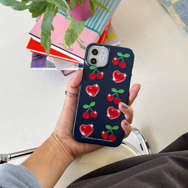 [THENINEMALL] Clear Cherry Pattern Hard Phone Case (2 types)