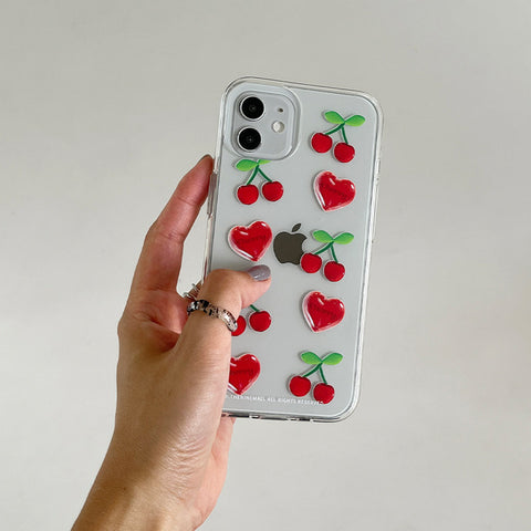 [THENINEMALL] Clear Cherry Pattern Clear Phone Case (3 types)