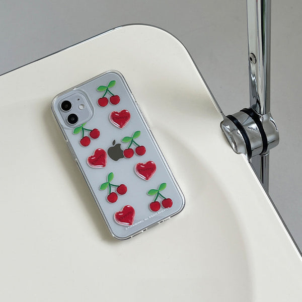 [THENINEMALL] Clear Cherry Pattern Clear Phone Case (3 types)