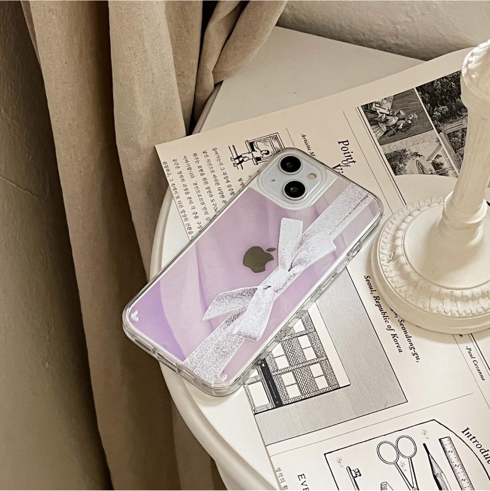 [Mademoment] Twinkle Ribbon Design Glossy Mirror Phone Case