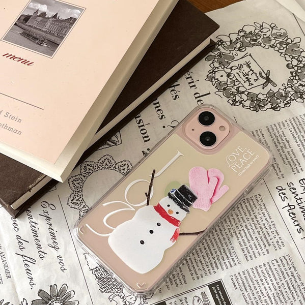 [Mademoment] Love And Joy Snowman Design Glossy Mirror Phone Case