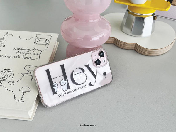 [Mademoment] Hey Momo Lettering Design Clear Phone Case (4 Types)