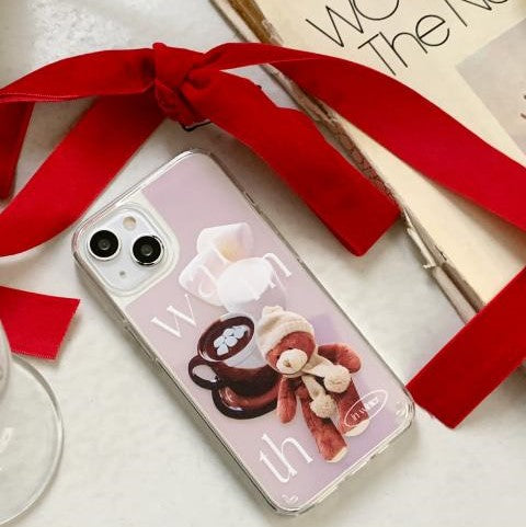 [Mademoment] Choco Teddy Lettering Design Glossy Mirror Phone Case