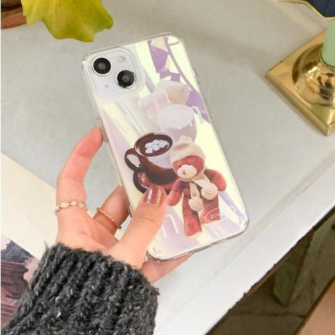 [Mademoment] Choco Teddy Lettering Design Glossy Mirror Phone Case