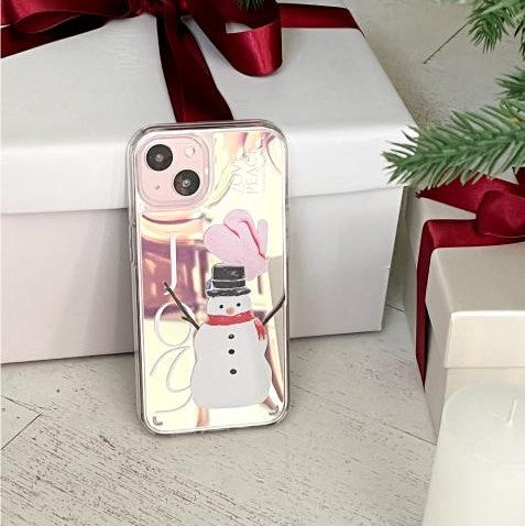 [Mademoment] Love And Joy Snowman Design Glossy Mirror Phone Case