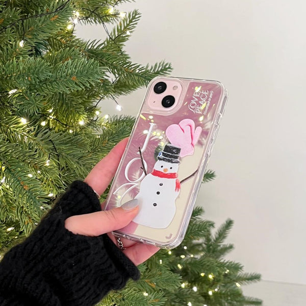 [Mademoment] Love And Joy Snowman Design Glossy Mirror Phone Case