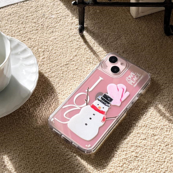 [Mademoment] Love And Joy Snowman Design Glossy Mirror Phone Case