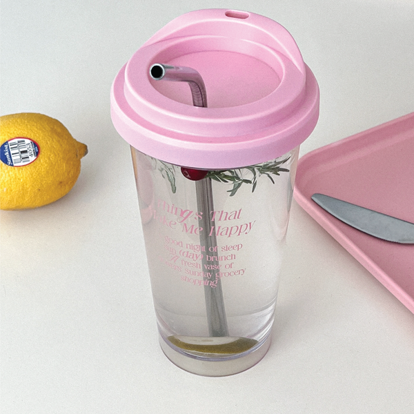 [Mademoment] Happy List Pink Clear Reusable Cup (Hot/Cold) 473ml