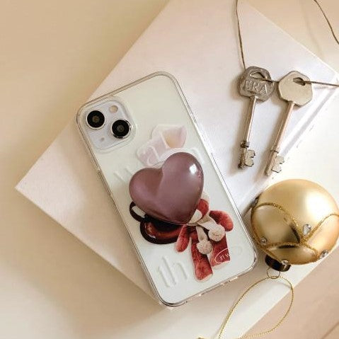 [Mademoment] Choco Teddy Lettering Design Clear Phone Case (4 Types)