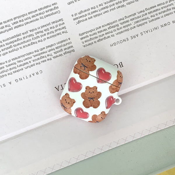 [THENINEMALL] Pattern Ribbon Teddy Gummy AirPods Hard Case