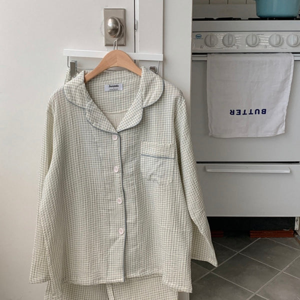 [Juuneedu] Daisy check crinkle cotton Long Sleeve Pyjamas