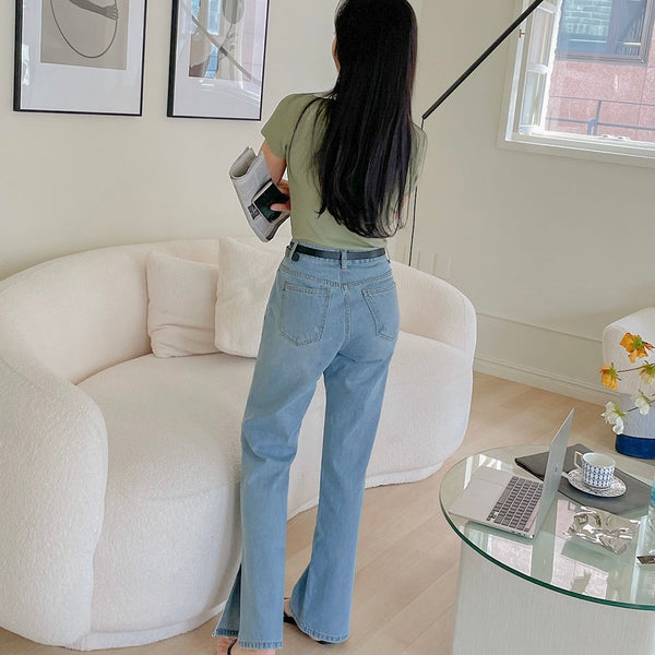 [Luvchell] [MADE, LVCL] High Waist Wide Split Denim Pants (+Long)