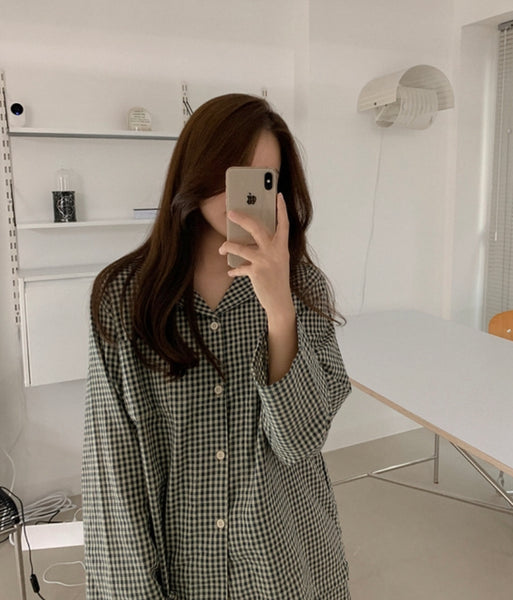 [Juuneedu] Slow Gingham Check Long Sleeve Pyjamas