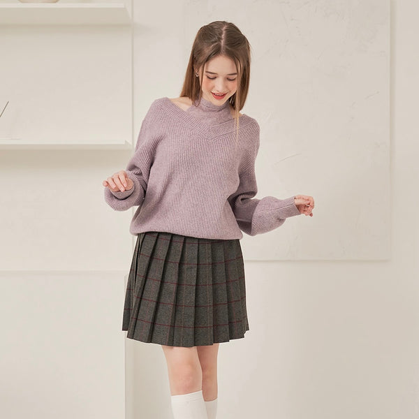 [Letter from Moon] Halter-neck Layered Cashmere Knit - Purple