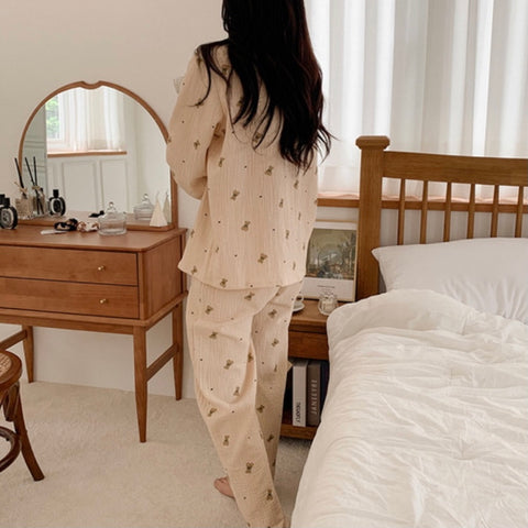 [Juuneedu] Mandy Bear Crinkle Cotton Long Sleeve Pajamas