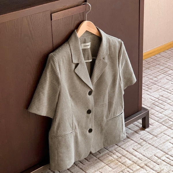 [LAURENHI]Bate Linen Hound Check Short Sleeves Jacket
