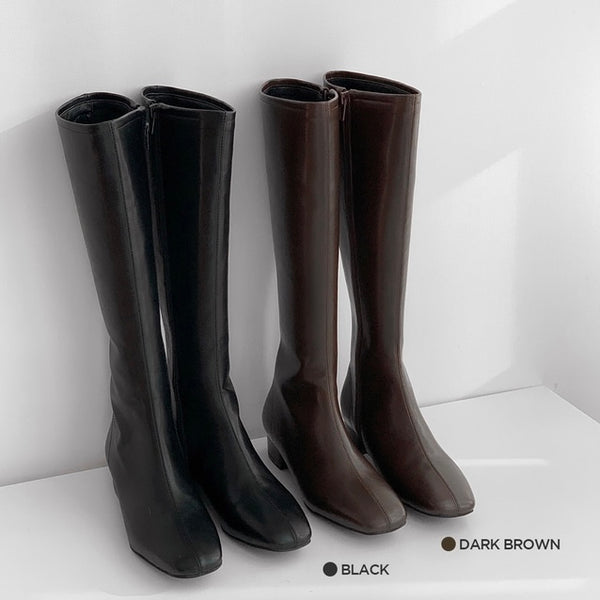 [SLOWAND] Ebony Leather Long Boots (2 colour)