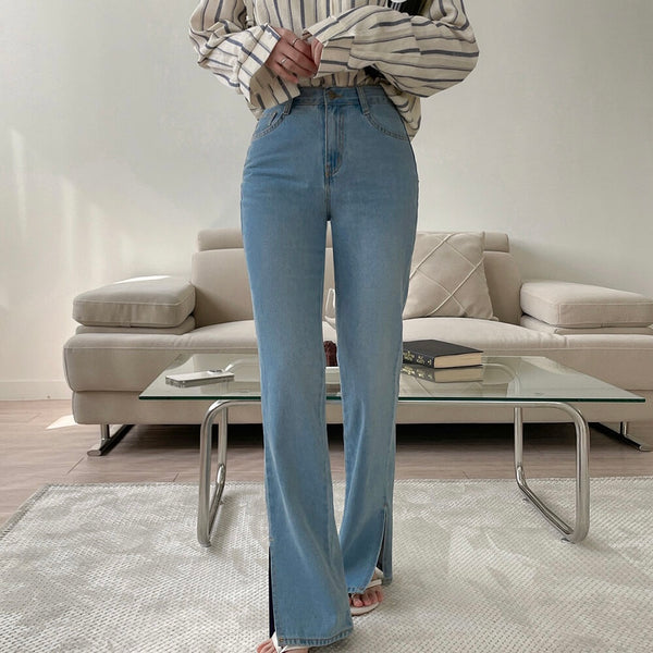 [Luvchell] [MADE, LVCL] High Waist Wide Split Denim Pants (+Long)