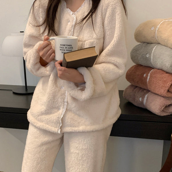 [Juuneedu] Fluffy Lace Fleece Pajamas (5color, 2type)
