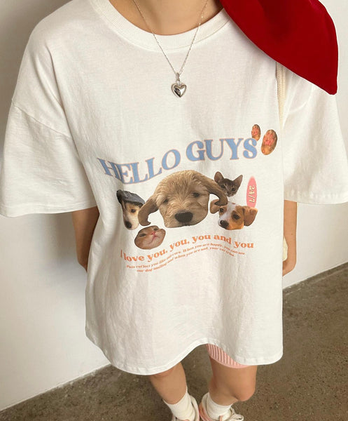 [NOIRNINE] Hello Guys T-shirts (IVORY)