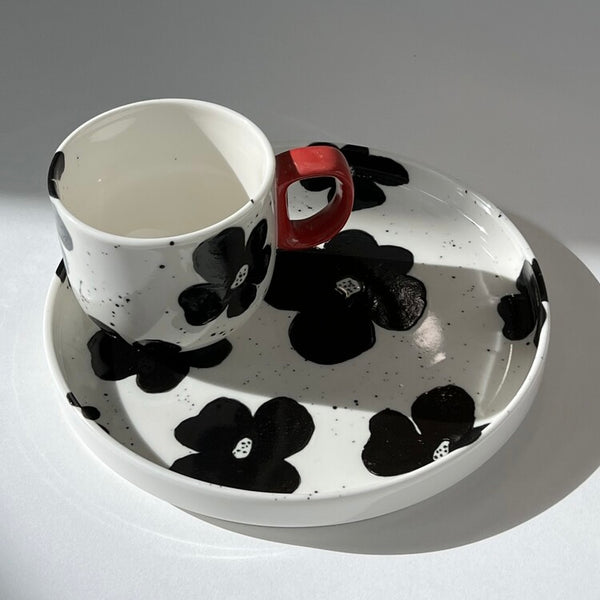 [Mellowpottery] Black Flower Plate/ Mug