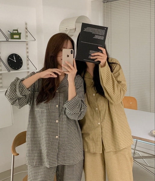 [Juuneedu] Slow Gingham Check Long Sleeve Pyjamas