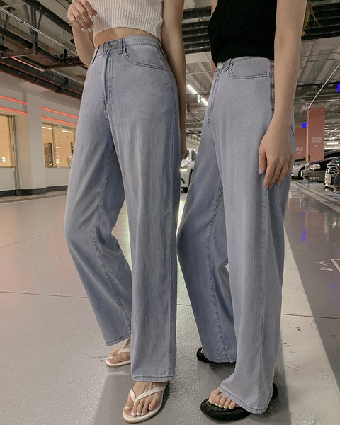 [qnigirls] Cooling Banding Long Wide Denim Pants