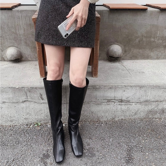 [SLOWAND] Ebony Leather Long Boots (2 colour)