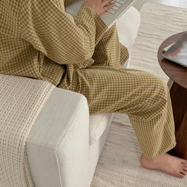 [Juuneedu] Slow Gingham Check Long Sleeve Pyjamas