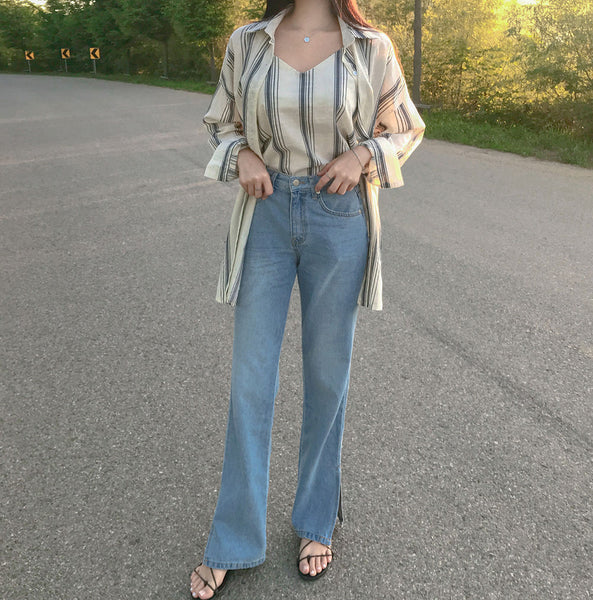 [Luvchell] [MADE, LVCL] High Waist Wide Split Denim Pants (+Long)