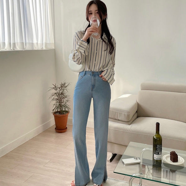 [Luvchell] [MADE, LVCL] High Waist Wide Split Denim Pants (+Long)