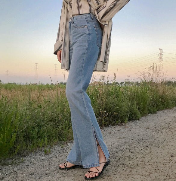 [Luvchell] [MADE, LVCL] High Waist Wide Split Denim Pants (+Long)