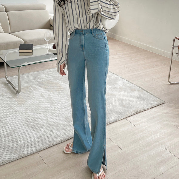 [Luvchell] [MADE, LVCL] High Waist Wide Split Denim Pants (+Long)