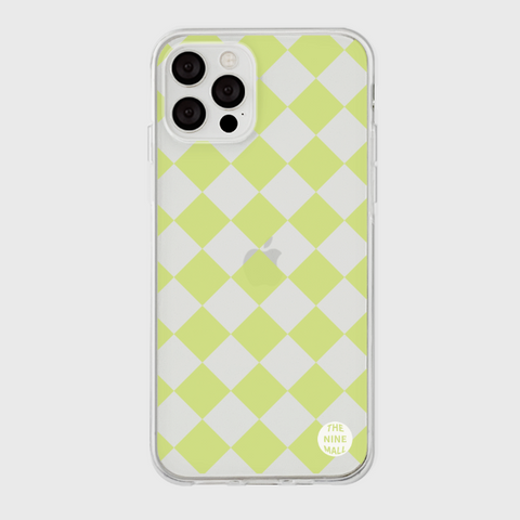 [THENINEMALL] Lime Checkerboard Clear Phone Case (3 types)
