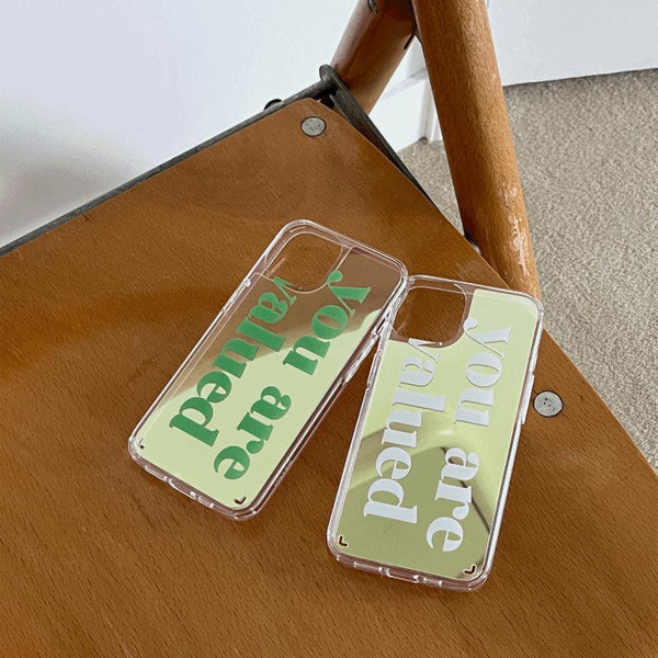 [Mademoment] Valued Green Lettering Design Glossy Mirror Phone Case