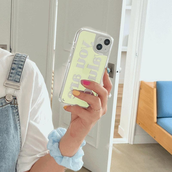 [Mademoment] Valued Green Lettering Design Glossy Mirror Phone Case