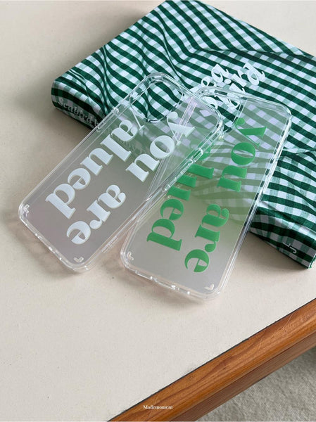 [Mademoment] Valued Green Lettering Design Glossy Mirror Phone Case